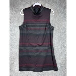AB Studio Dress Womens Size XL‎ Black Gray Burgundy Sleeveless Stretch Mock Neck